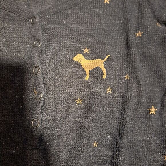 Victoria's Secret Black Thermal Gold Star "I've Been Good(ish)" Sleep Gown Sz XS - Picture 3 of 8